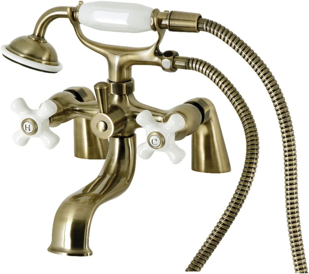 Kingston Brass KS227PXAB Kingston Deck Mount Clawfoot Tub Faucet with Hand Shower, Antique Brass