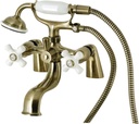 Kingston Brass KS227PXAB Kingston Deck Mount Clawfoot Tub Faucet with Hand Shower, Antique Brass