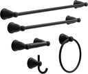 Franklin Brass Kinla 5-Piece Bathroom Set Matte Black 18" and 24" Towel Bar Racks, Toilet Paper Holder, Ring, Hook KIN5PC-MB