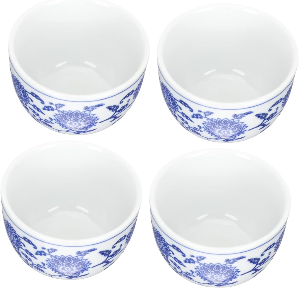 Sake Cup Set,Japanese Sake Cup,4pcs Blue and White Porcelain Wine Glass Asian Tea Cup Ceramic Sake Tea Cup Coffee Cup Mini Tea Cups Crystal Glass Tumblers Ceramic Cups Liquor Cup