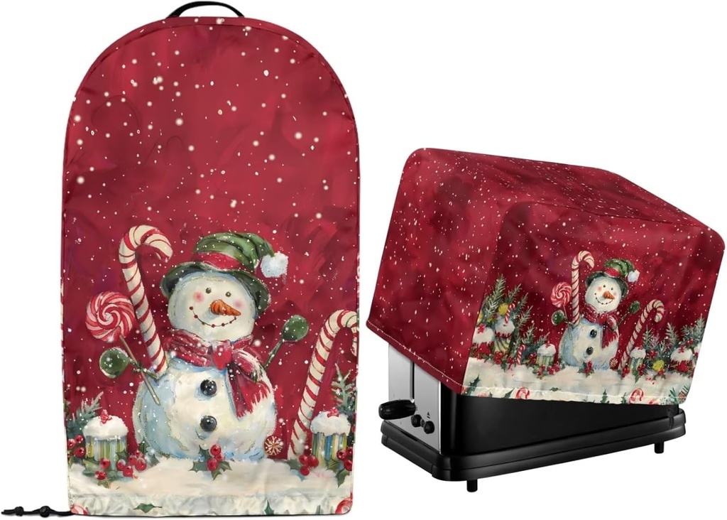 Kitchen Appliance Dust Covers 2 Pcs Stand Mixer Food Processor and Toaster Bread Maker Machine Dust Protector Covers with Drawstring Hem, Christmas Snowman
