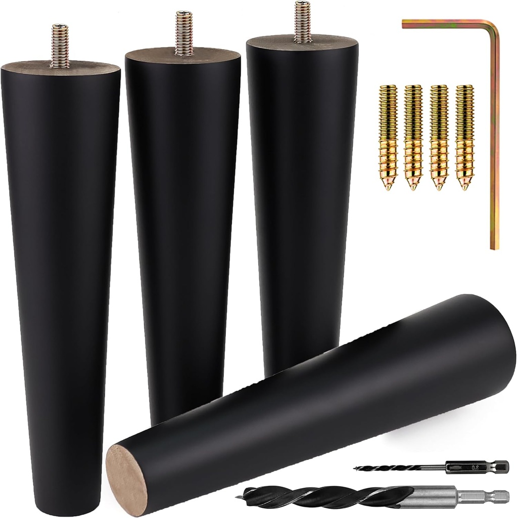 Premium Black Wood Furniture Legs (Full Install Kit) - Pick Your Size and Color