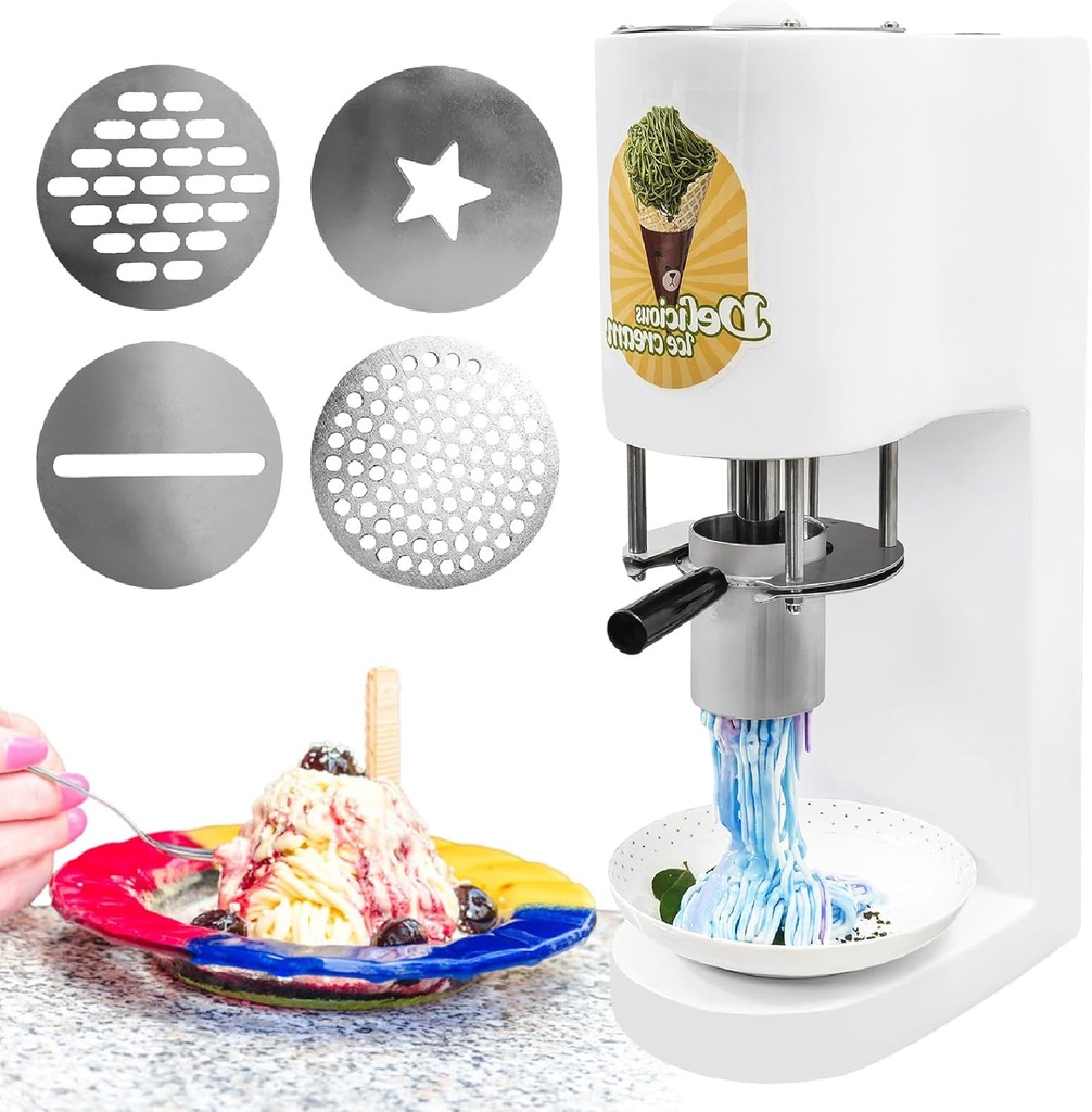 Commercial Spaghetti Ice Cream Maker with 4 Shape Molds – Electric Ice Cream Press Machine, Stainless Steel Gelato Maker for Dessert Shops & Restaurants