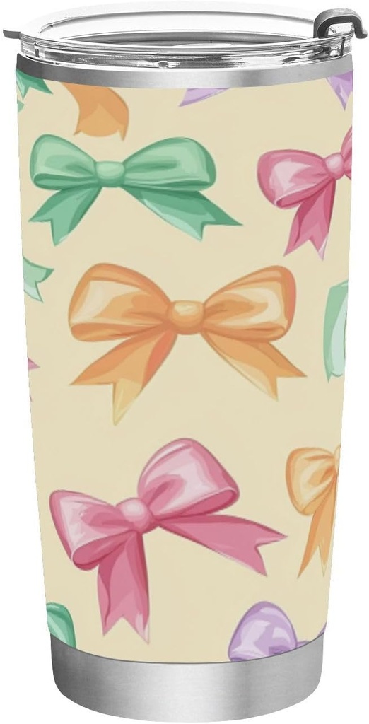 Bows Ribbon (26) Tumbler Stainless Steel Insulated Ice Cup Travel Mug for Car Truck Coffee Double Wall Vacuum Thermos with Straw and Lid 20 OZ