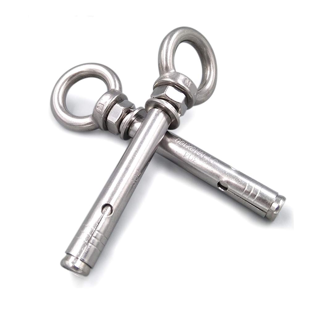 1/4" X 2-3/4" Heavy Duty Stainless Steel Concrete Anchors Eye Bolt Eyebolt Anchor Wall Concrete Brick Anchor Expansion Bolts Ring Screw Eyes,5-Pack