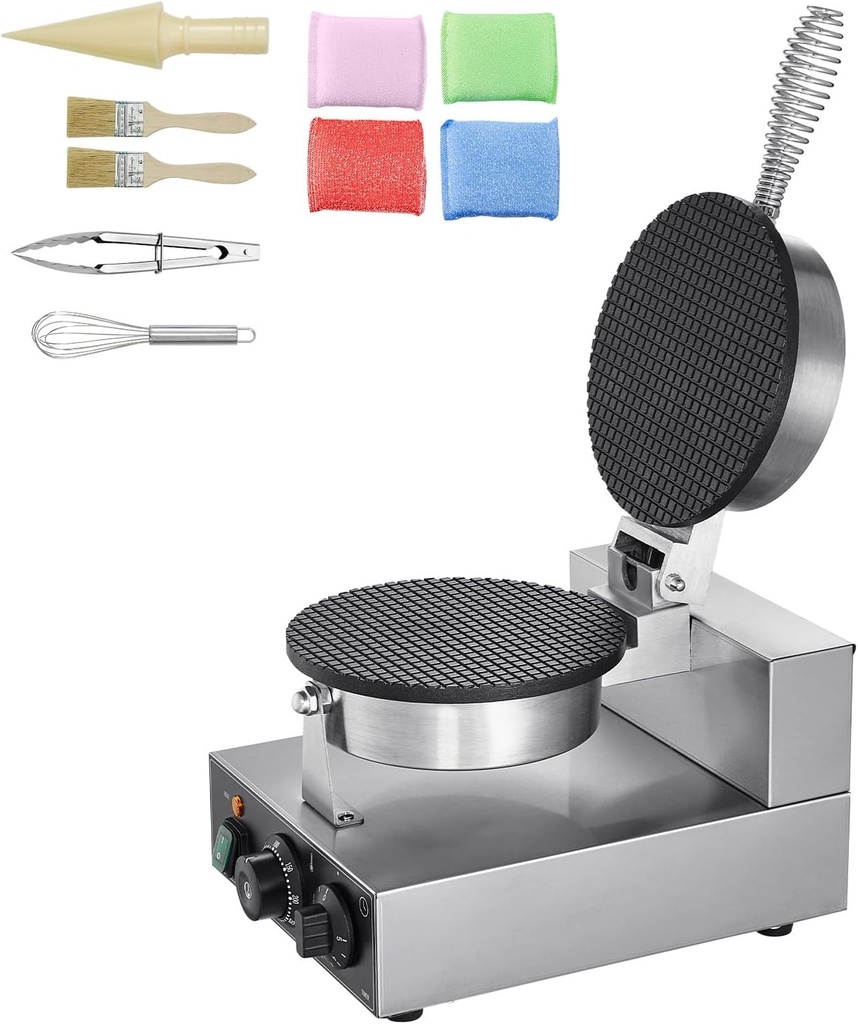 HappyBuy Electric Ice Cream Cone Maker - Commercial 1230W, Non-Stick Stainless Steel, Temp & Time Control, Handle, for Restaurant, Bakery, Snack Bar & Family