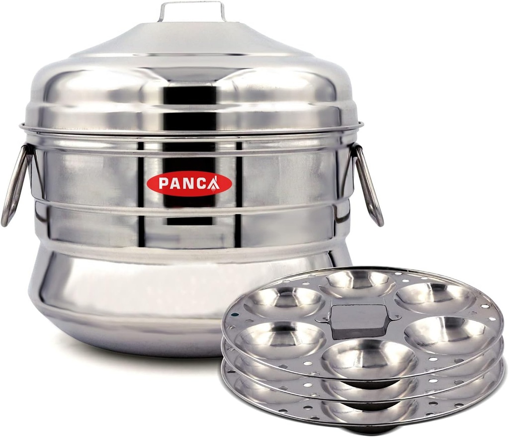 Stainless Steel Idli Maker - 18 Cavity, 3 Plates Steamer | Premium Cooker Pot | Panai Big (Set of 1)