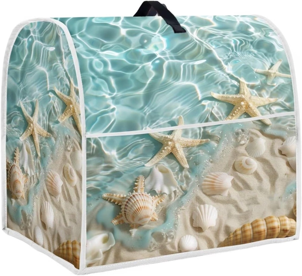 Beach Theme Mixer Dust Cover | Portable Protector with Pocket | Compatible with 4.5-5 Quart Blenders, Coffee Makers & Juicers | Travel & Moving Convenience Moving