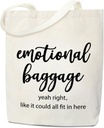 Funny Tote Bag for Women, Emotional Baggage Canvas Tote Bags Aesthetic, Birthday Funny Gift for Women, Friend, Daughter, Book Handbag Shopping Reusable Grocery Beach Shoulder Bag /A44