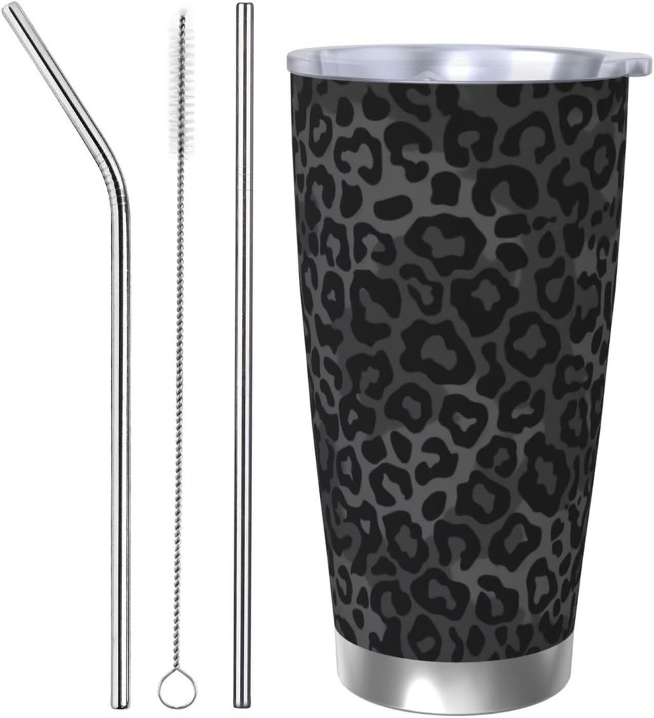 Stainless Steel Insulated Tumbler with Lid and Straw Black Leopard Drinking Glasses Cheetah Animal Drink Cup for Water, Iced Tea Or Coffee Stainless Steel Water Bottle
