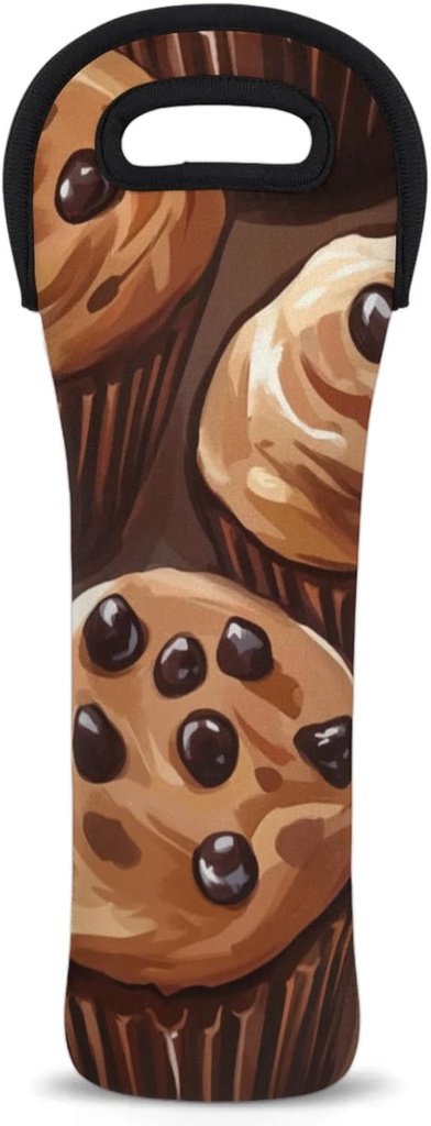 Chocolate Cupcakes Wine Carrier Tote Bag Brown Watercolor Beer Water Bottle Tote with Carry Handle Carrying Protective Holder Bag for Travel Party Picnic