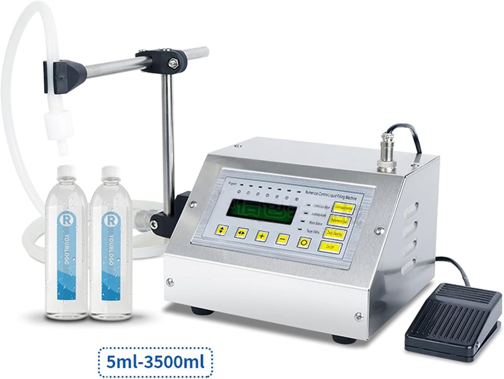 Liquid Filling Machine, Bottle Vial Filler with Foot Pedal, 5-3500ml Bottle Filler Machine Diaphragm Pump Digital Control for Perfume, Liquid, Water, Juice, Essential Oil with Non-drip Single Head