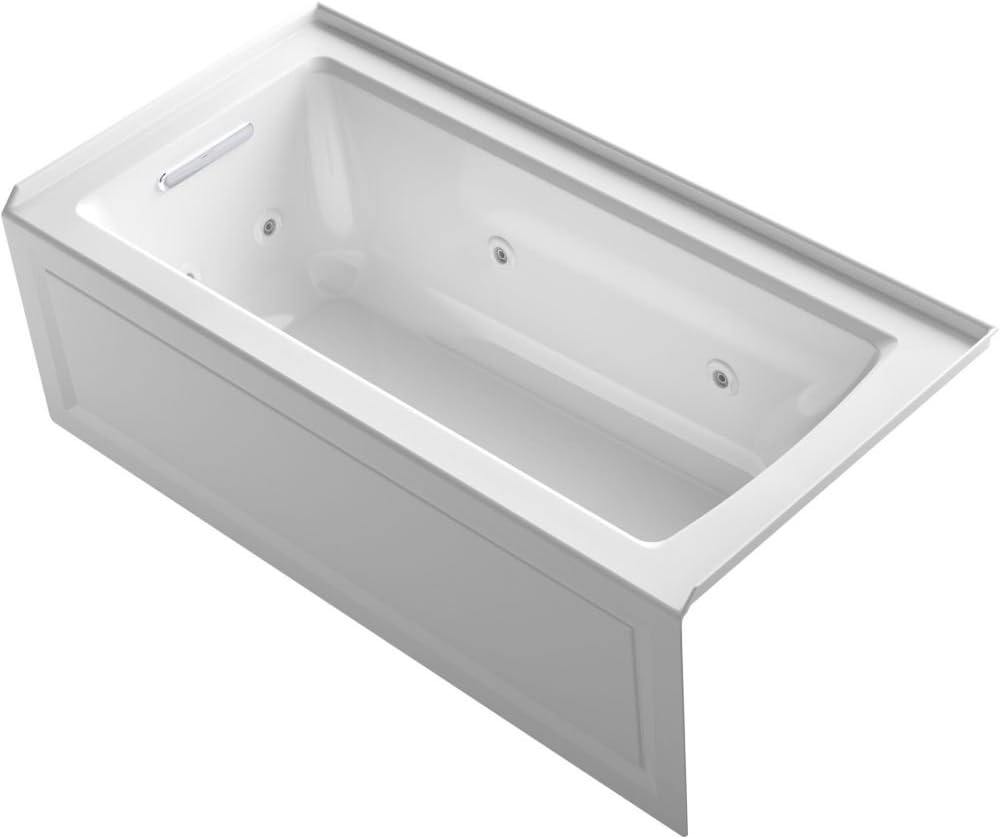 Kohler K-1947-LA-0 Archer 60" x 30" Alcove Whirlpool with Integral Apron, Tile Flange and Left-Hand Drain, White
