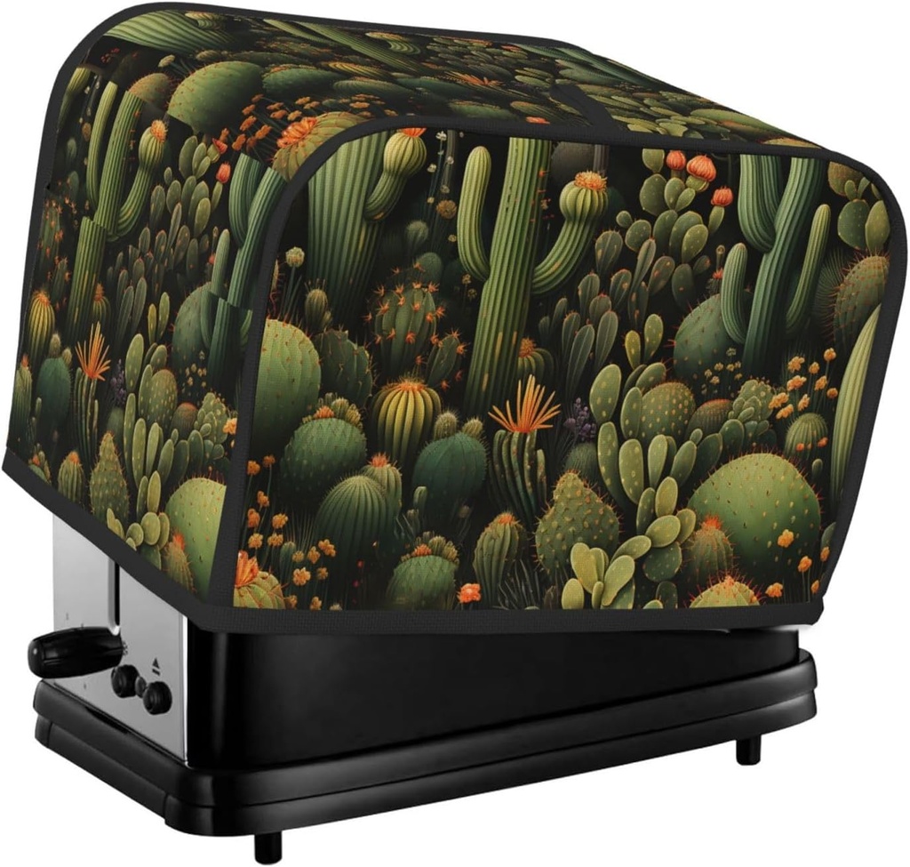 Green Cactus 2 Slice Toaster Covers Bread Machine Cover Quilted Dustproof Fingerprint Protectors Small Washable Appliance Cover Bread Maker Dust Protection Universal Size