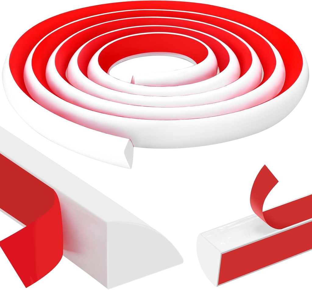 240 Inch Flexible Quarter Round Molding, Peel and Stick Quarter Round Rubber Trim Molding Self Adhesive Wall Corner Trim Molding for Wall Edge Corner Cabinet Edge Countertop, White