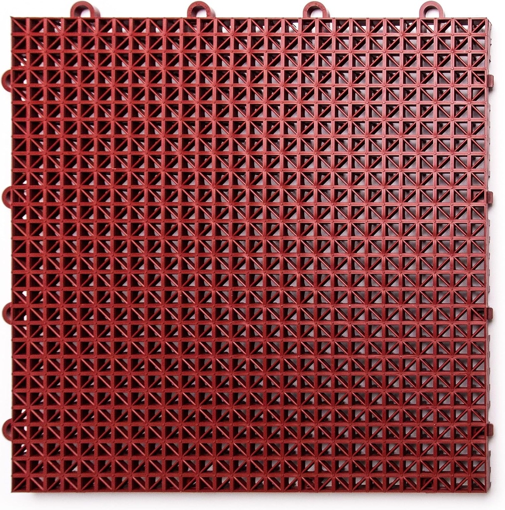 Big Floors DuraGrid Outdoor Modular Deck Tiles, Interlocking, Slip-Resistant, Self-Draining, Durable Plastic Flooring, Easy Install, UV & Water Resistant, Made in USA, 40 Pack, Brick Red
