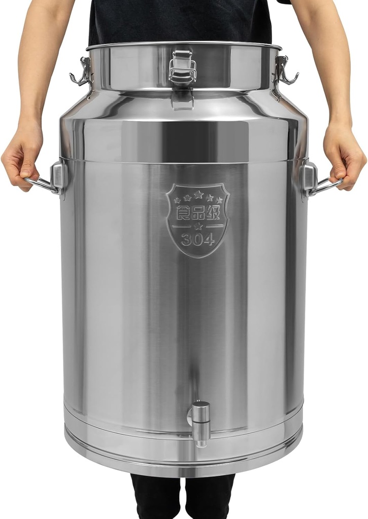 76L/20gal Milk Can with Spigot - 304 Stainless Steel Water Dispenser Food Storage Container for Liquid & Dry Goods, Wine Pail Bucket Metal Tote Jug for Kitchen, Farm