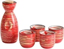 Japanese Ceramics Sake Set Include 1Sake Bottle And 4 Cups, Traditional Japanese Sake Cup Set Hand Painted Design-red-1