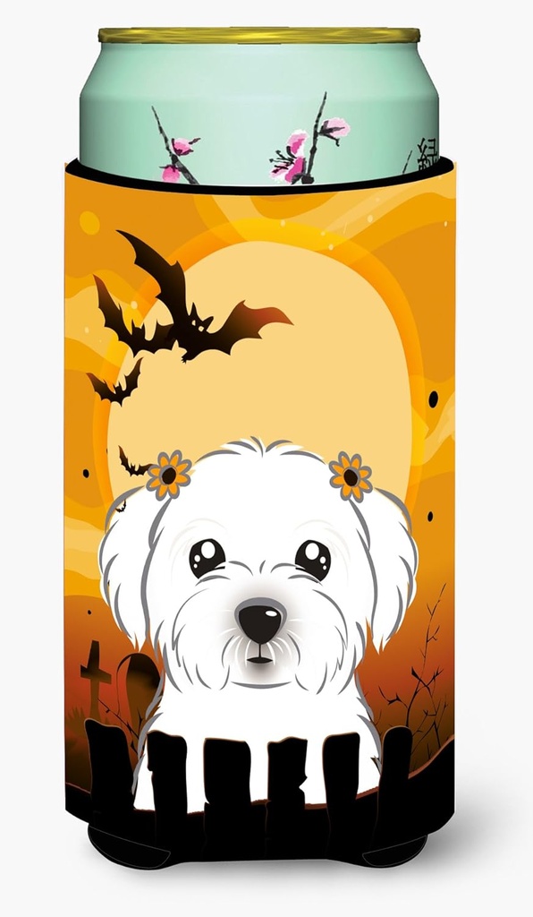 Caroline's Treasures BB1766TBC Halloween Maltese Tall Boy Hugger Can Cooler Sleeve Hugger Machine Washable Drink Sleeve Hugger Collapsible Insulator Beverage Insulated Holder