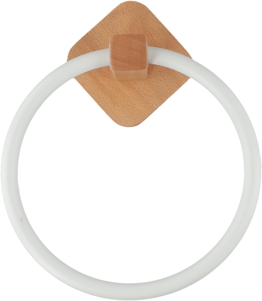 Towel Ring,Hand Towel Holder for Wall Mounted, Space Saving Wall Mounted Towel Hanger, Modern Design with Wooden Base Plate