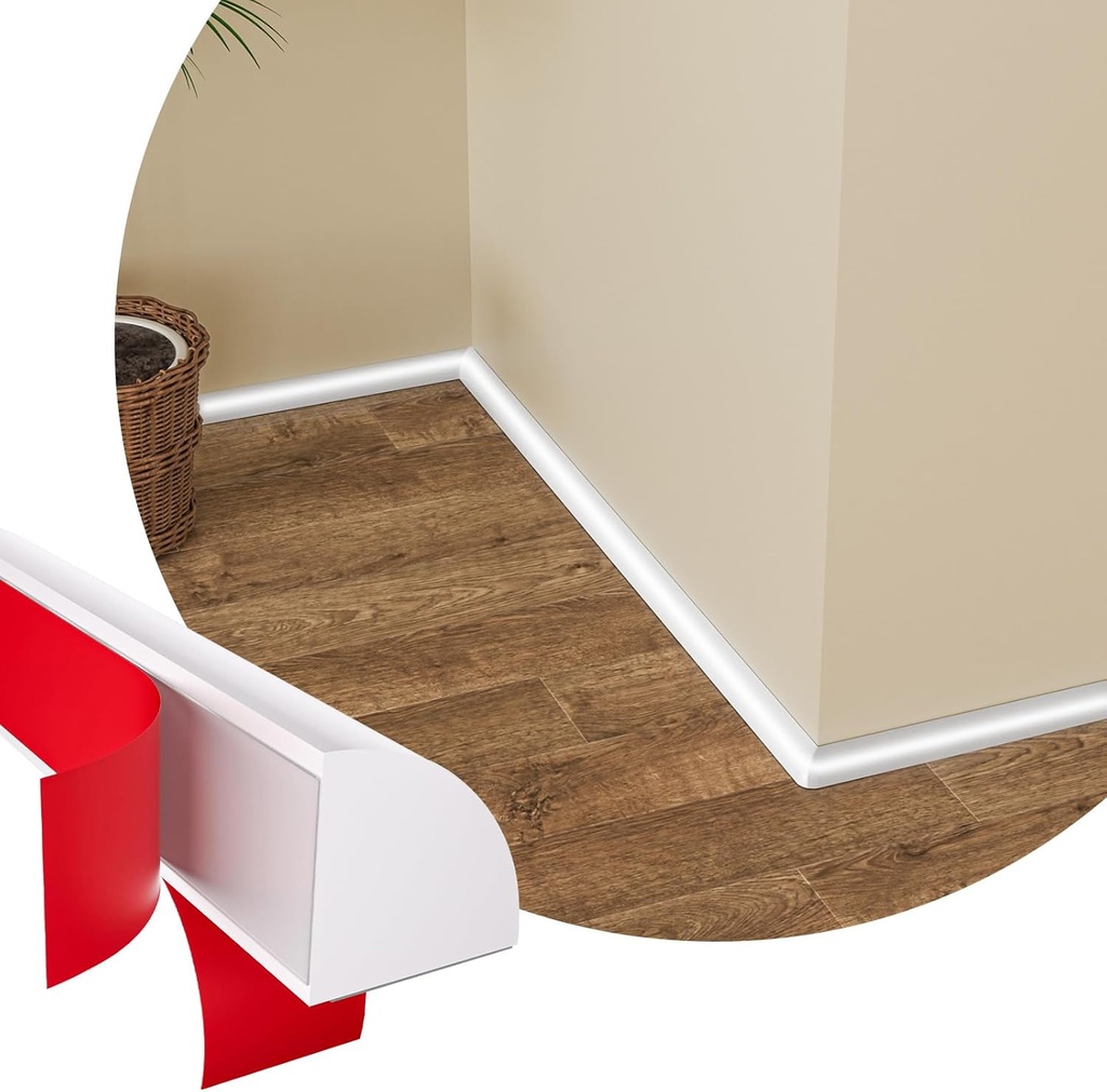 Flexible Quarter Round Molding - 158 Inch Peel and Stick Rubber Quarter Round Trim, Self-Adhesive Bathtub Edge Trim Molding, Suitable for Wall Edge, Floor Corner, Staircase Cabinet Edge (White)