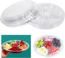 10 Pcs Round Plastic Appetizer Tray with Lid - Divided Serving Tray, Disposable Food Storage Trays Containers, Plastic Tray Storage, Kids Snack, Fruit Platter Vegetable Trays for Party and Buffet