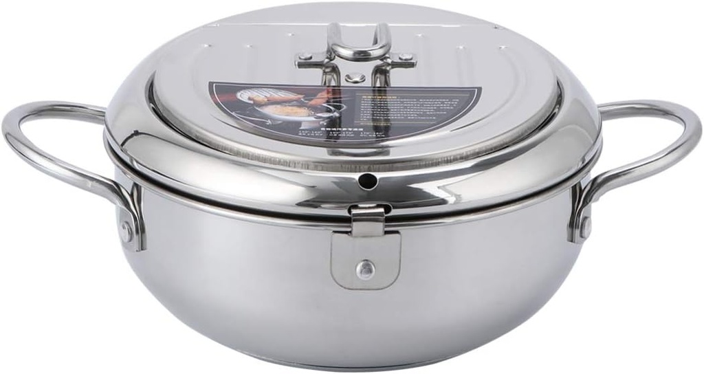 DOITOOL Electric Fryer Stainless Steel Deep Fry Pan Lid Frying Pot for Home Household Frying Pan Mini Fryer