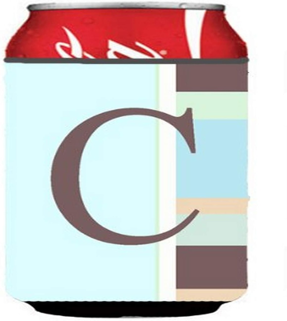Caroline's Treasures CJ1003-CCC Letter C Initial Monogram - Blue Stripes Can or Bottle Hugger Cooler Washable Drink Sleeve Collapsible Beverage Insulated Holder, Can Hugger, Multicolor