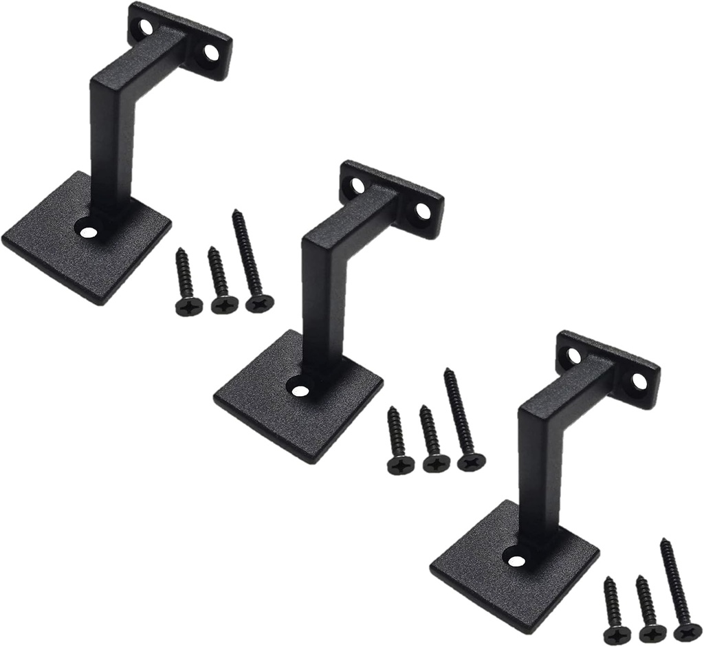 Square Handrail Brackets for Staircase Stair Railing Brackets with Screws (Pack of 3) (Textured Black)