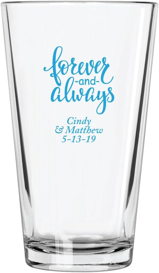 Personalized Color Printed Pint Glass - Forever And Always - Blue - 144 pack
