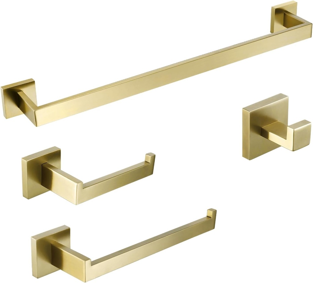 BAGNOLUX Bathroom Hardware Set 4 Pieces, Bath Towel Holder Set SUS304 Stainless Steel, Towel Bar Rack Set for Wall Mounted, Gold Bathroom Accessories Set Heavy Duty, Brushed Light Yellow Gold