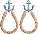 2 Pcs Nautical Rope Toilet Paper Holder Wall-Mounted Towel Ring Nautical Toilet Paper Holder with Metal Hooks Coastal Towel Rack Natural Antique Rope(Blue+Blue)