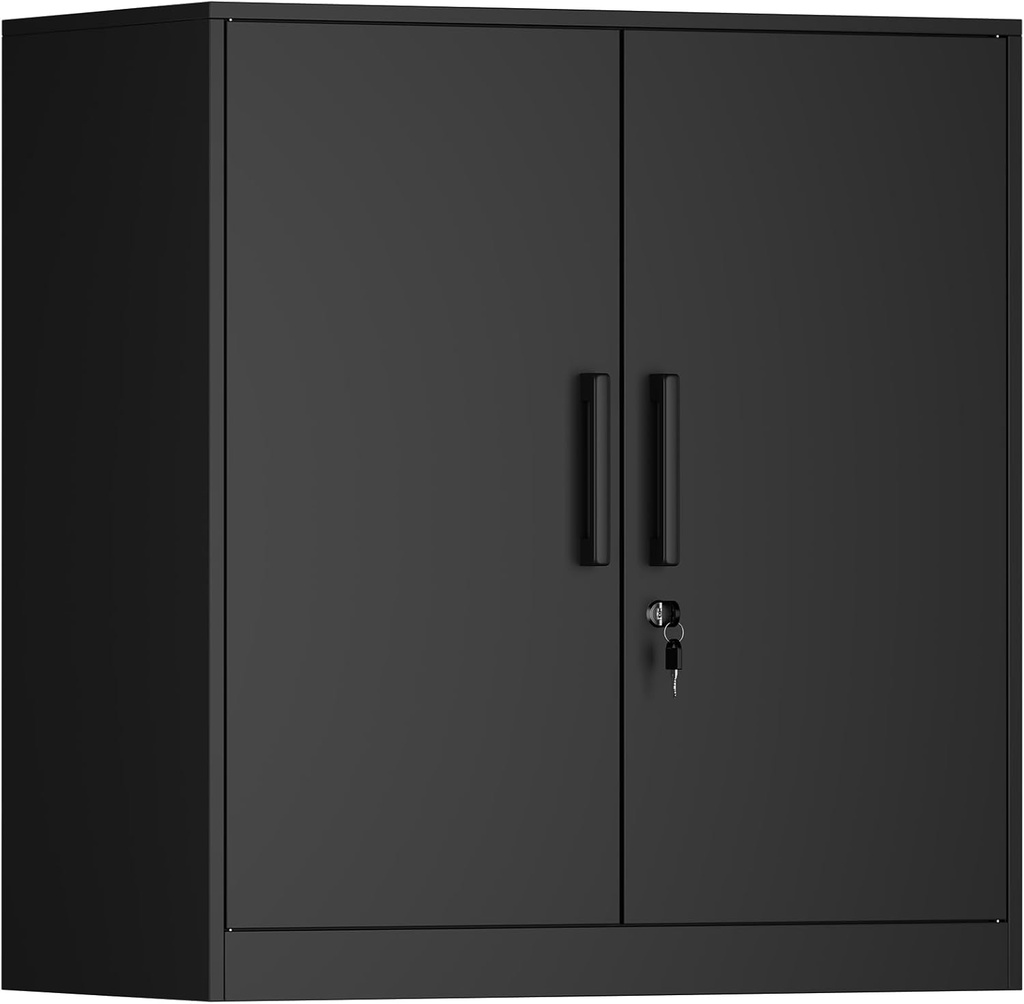 Metal Wall Cabinet,Garage Wall Cabinet with Handle,Lockable Storage Cabinets Wall Mounted with 2 Doors,Locking Cabinet with Shelves for Basement,Living Home,Black