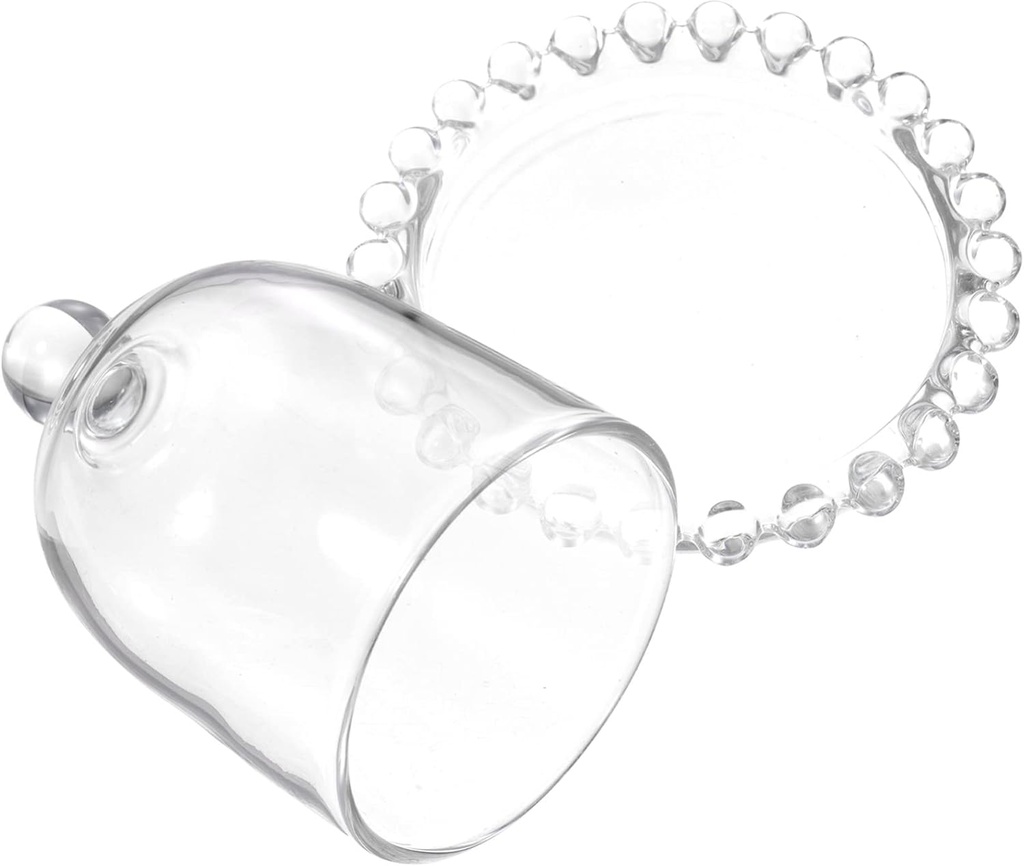 Zerodeko Mini Cake Plate with Lid Cloche Glass Dome Decorative Clear Cloche Bell Jar Display Case Tabletop Centerpiece Cake Stand Appetizer Tray for Birthday Wedding Transparent