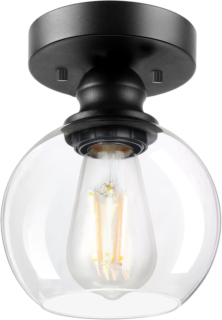 Industrial Semi Flush Mount Ceiling Light, Vintage Hanging Ceiling Lamp, Clear Glass Pendant Lamp Shade, Farmhouse Light Fixture for Porch Hallway Corridor Kitchen Bathroom Bedroom, Bulb Not Included