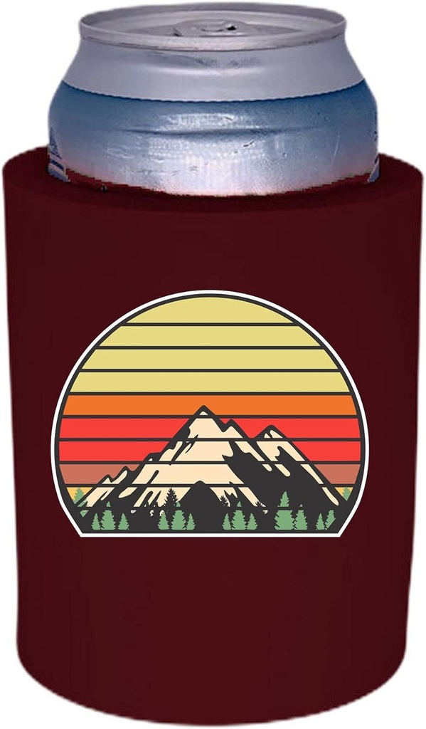 Retro Mountains Thick Foam Can Coolie (2 Pack, Burgundy)