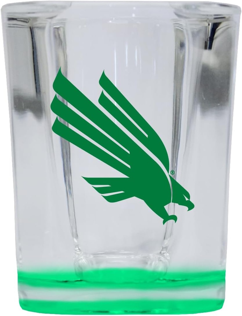 R and R Imports North Texas 2 Ounce Shot Glass Square Green Base Officially Licensed Collegiate Product 4-Pack
