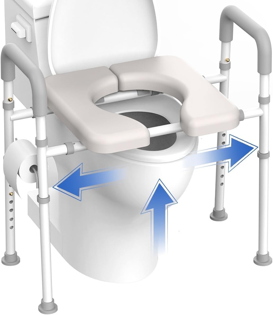 Raised Toilet Seat with Handles - Width & Height Adjustable Toilet Seat Risers for Seniors, Heavy Duty Handicap Toilet Riser, Fit Any Toilet, Up to 400lbs