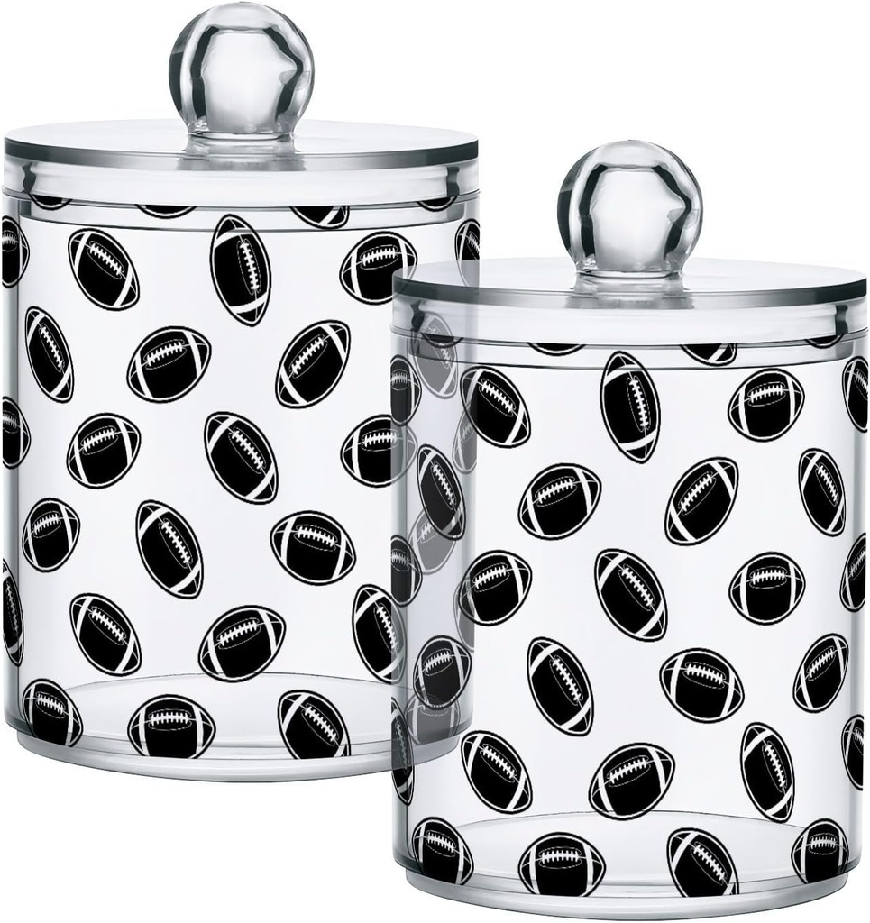 Acrylic Plastic Clear Jar with Lid, American Football Black Airtight Storage Jar 2 Pack Kitchen Storage Containers for Cookie Snack Candy