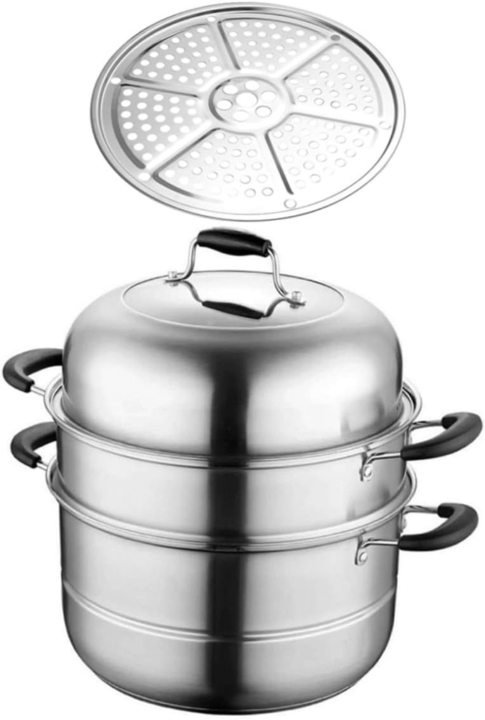 Multi-functional Stainless Steel Steaming Pot Food Steamer for Vegetables Dumplings Fish Induction Gas Stove Compatible Includes Steaming Plates Space-saving Design