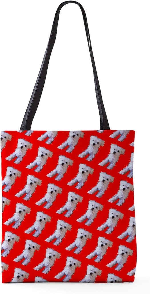 CafePress Red White Maltese Dog Cutie Fluffy 4Julia All Over 18"x18" Reusable Grocery Shopping Sling Tote Bag