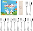 12 Pieces Stainless Steel Toddler Utensils Set - Food Grade Kids Silverware Set Children Safe Small Forks and Spoons Mirror Polished Sturdy and Durable Dishwasher Safe