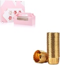 EUSOAR 25pcs 9.4"x 6.2"x 3.0" Pink Cupcake Boxes and 50pcs 3.5oz Gold Cupcake Cups
