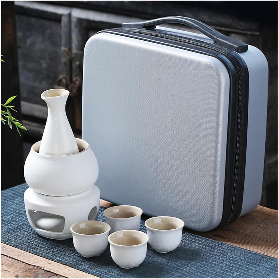 Japanese Ceramic Sake Set With Warmer and Gift Box,Vintage Sake Cup Ceramic Japanese Sake Set,Traditional Retro Porcelain Crafts Sake Cup for Cold/Warm/Hot Sake/Shoc White1