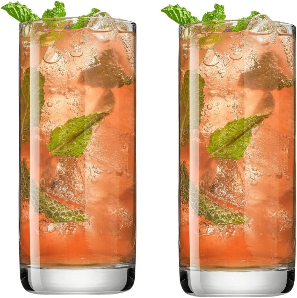 Highball Glasses, Clear Crystal Iced Tea Glasses, Tumblers, Drinkware Cold Beverages, Beer, Cocktails, Juice for Home, Bar, 12oz