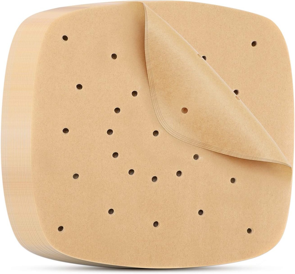 Beasea Perforated Parchment Paper, 200pcs 7 Inch Air Fryer Unbleached Filter Paper Square Disposable Bamboo Steamer Basket Papers