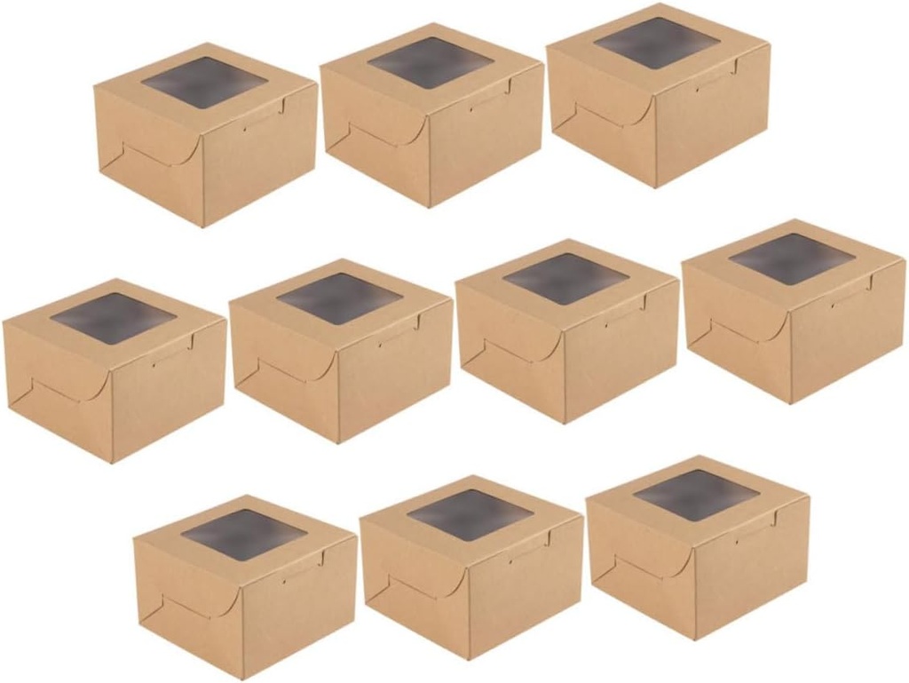10pcs Kraft Paper Cake Boxes Window Cookie Containers for Bakery Pastry Cupcake Packaging for Parties and Events