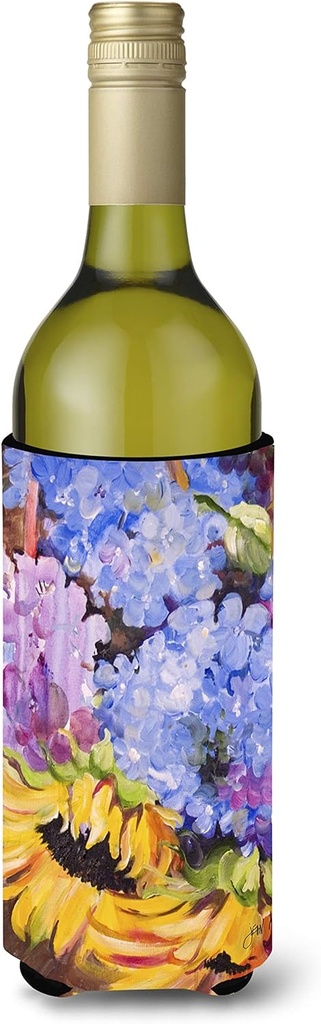 Caroline's Treasures JMK1175LITERK Hydrangeas and Sunflowers Wine Bottle Hugger Bottle Cooler Sleeve Hugger Machine Washable Collapsible Insulator Beverage Insulated Holder