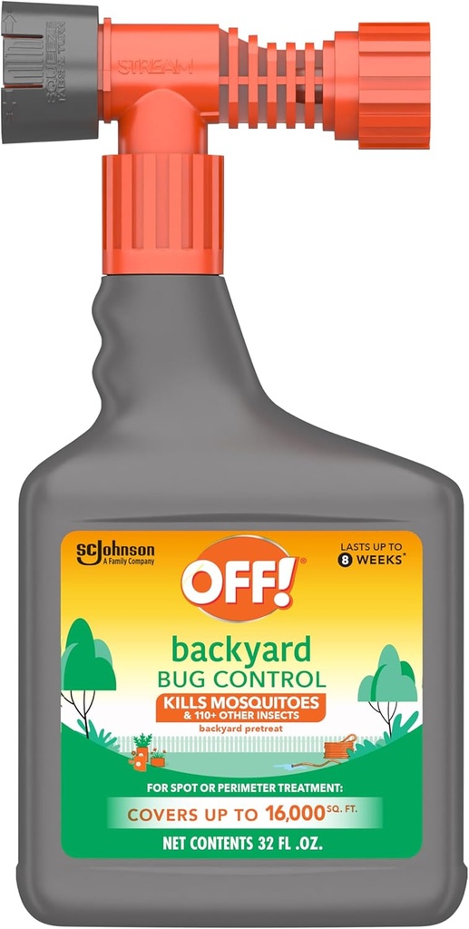OFF! Backyard Bug Control Pretreat, 32 oz, 1 CT, Outdoor Bug Treatment, Covers up to 16,000 sq. ft., Kills for up to 8 Weeks, with a Convenient Hose Connection