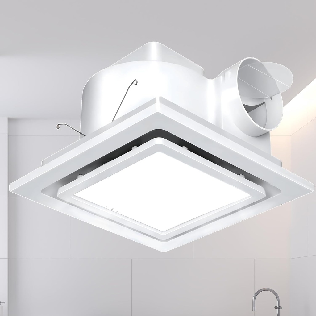 Bathroom Exhaust Fan with Light, Ceiling Mount Ventilation Fans with LED Light, 1.0Sone, 110 CFM, 110V, 9.8" Mounting Hole, 4" Duct Fan for bath, shower.